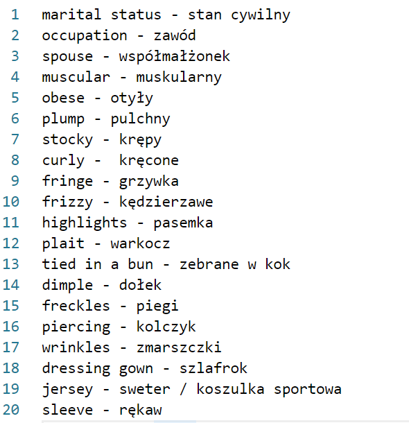 Przykładowe słówka
